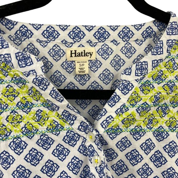 Hatley 3/4 Sleeve Blue & White Geometric Print V Neck Tunic Top Small - Picture 2 of 4